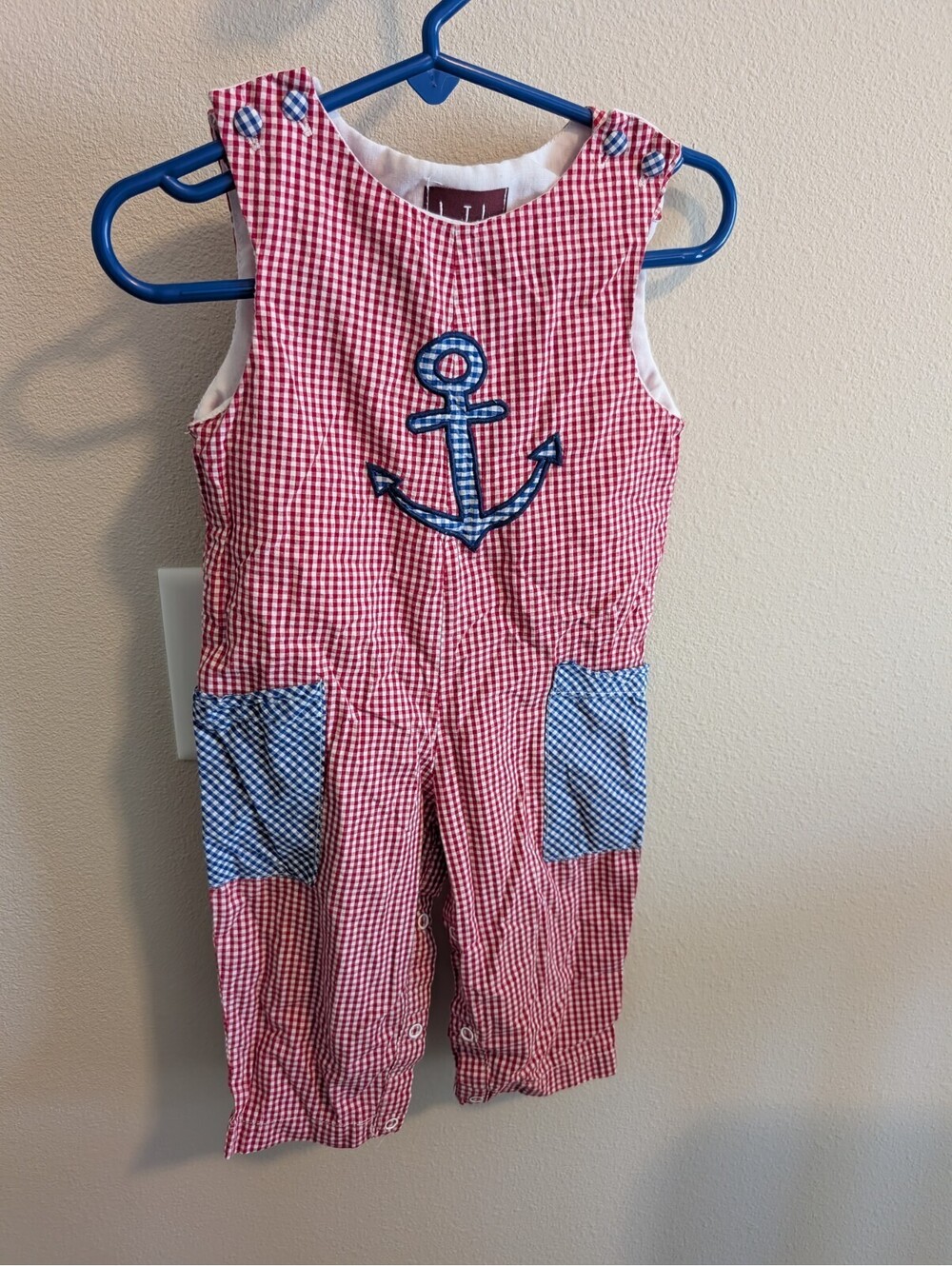 Lil Cactus Baby Boy 6-12 Month One Piece Romper  Nautical Red & Blue Summer EUC